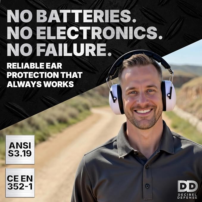 DECIBEL DEFENSE Professional Safety Ear Muffs 37dB NRR - The HIGHEST Rated & MOST COMFORTABLE Ear Protection For Shooting & Industrial Use - THE BEST HEARING PROTECTION...GUARANTEED (WHITE)