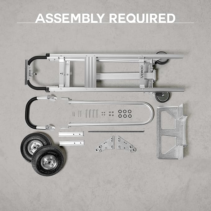 Vergo Industrial Convertible Hand Truck - AS7A2 Heavy Duty Aluminum 3 in 1 Dolly (750 lb Capacity) Lightweight Frame, Ergonomic Handle, Extendable Loop, Versatile Moving Dolly (3 Positions 53" High)