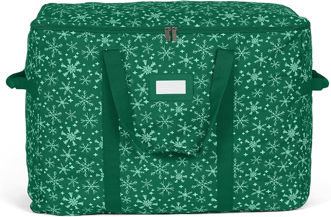Covermates Keepsakes Treasurekeeper Storage Bag - Carrying Handles, ID Window - Holiday Storage, Green Snowflake