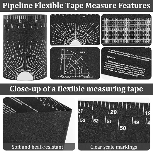 Flexible Pipe Measuring Tool – Bendable Ruler for Curved Surfaces, Hose & Pipe Measurement, Dual Scale Inches/cm, Flexible Ruler Set for Plumbing, HVAC, Automotive,1" to 41" Diameter Pipes, DIY (4)