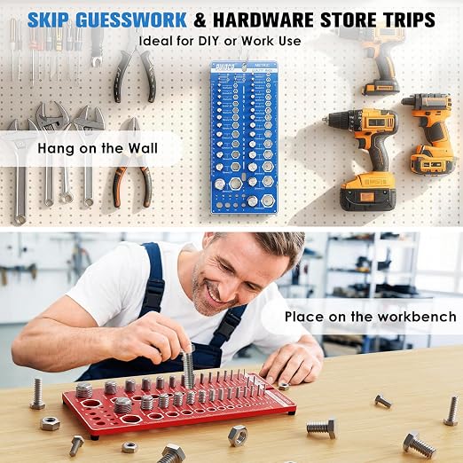 82 Nut and Bolt Thread Checker Standard and Metric, Thread Gauge SAE and Metric with 31 Standard & 31 Metric & 20 Drill Bit Gauge, Screw Size Checker Bolt Size Finder for Quickly Identify