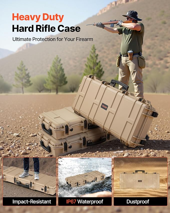 VEVOR Rifle Case, Rifle Hard Case with 4 Layers Fully-protective Foams, Lockable Hard Gun Case with Wheels, IP67 Waterproof & Crushproof, for Rifles or Shotguns