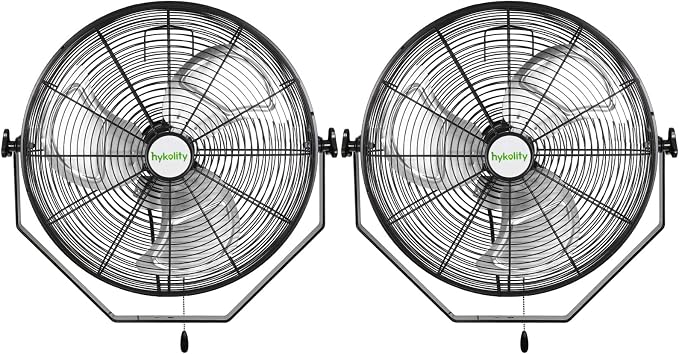 hykolity 4300 CFM 18 inch Industrial Wall Fan, 3-Speeds High Velocity Wall Mount Fan with Sealed Motor, Heavy Duty Metal Barn Fans for Shop, Garage, 2 Pack