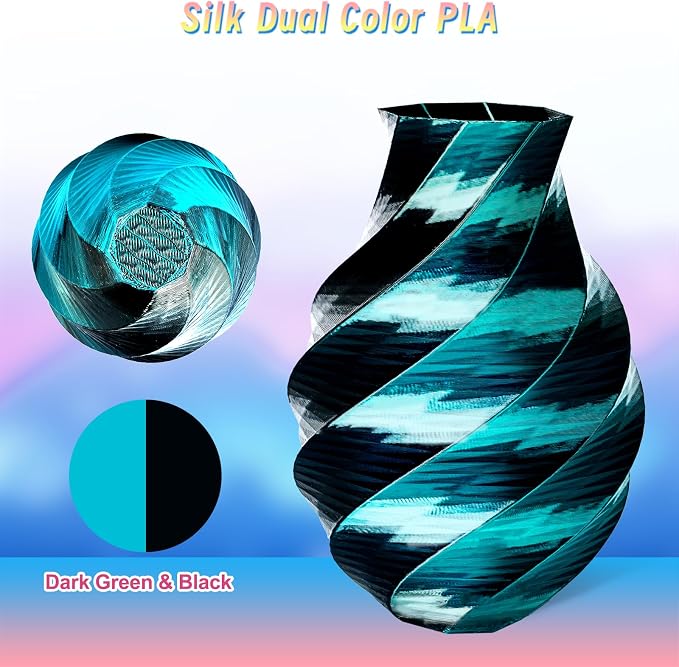 ERYONE PLA Filament 3D Printer Filament Multicolor 1.75mm +/- 0.03mm, PLA Filament 250g Spool, Silk Dual Color Black Dark Green