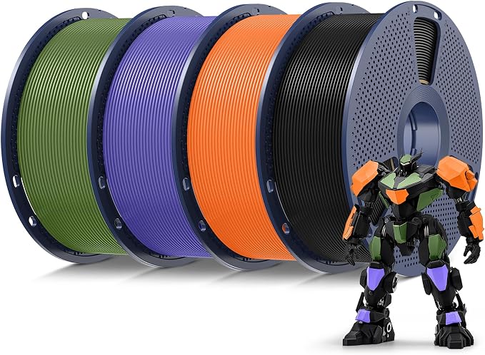SUNLU 4kg PLA 3D Printer Filament Bundle, Neatly Wound PLA Filament 1.75mm ±0.02mm, Individually Vacuum Packed, 4kg in Total, 1kg per Spool, 4 Pack, Black+Sunny Orange+Lavender Purple+Olive Green