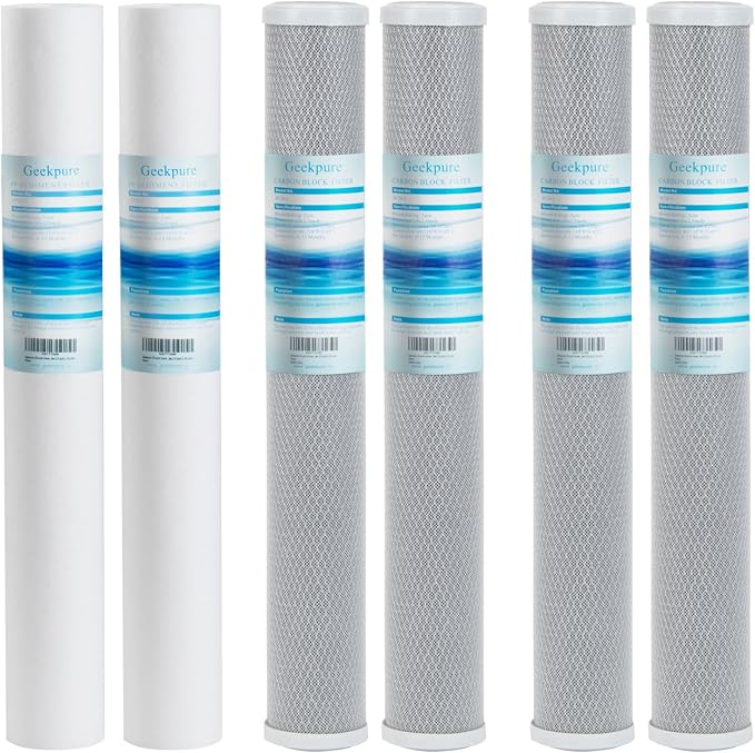 Geekpure Whole House Replacement Water Filer Cartridges-2.5" x 20" - 5 Micron - 6 Pack PP Sediment and Carbon Filters