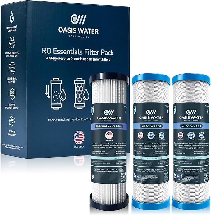 Reverse Osmosis Replacement Filter Kit 10 Inch 3 Stage Under Sink Water Filter – Oasis Water Technologies RO Essentials Kit – Fits APEC ROES-50 RO-45 RO-90 and iSpring RCC7