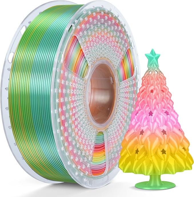 SUNLU Silk Rainbow PLA Filament, Multicolor Silk 3D Printer Filament 1.75mm +/- 0.02mm, Fast Color Change Each 8 Meters, 330 Meters, 1kg/2.2lbs, Silk Rainbow Filament(Green-Red-Pink-Yellow)