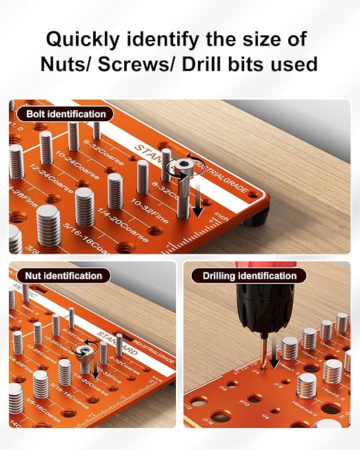 42 Nut and Bolt Thread Checker with 19 Standard & 15 Metric & 8 Drill Bit Gauge, Bolt Size and Nut Size Identifier Gauge(Inch and Metric) (Yellow)