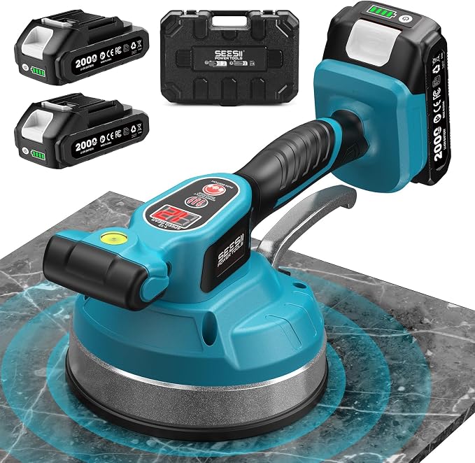 SEESII Tile Vibration Tool 160mm: Vibration Leveling Machine 10-Hours Long Lasting, Tile Vibrator With 12 Speeds For Laying Floor Wall Larger Tiles(6"X6" - 60"X60"), Tile Installers DIYer (KP-160B)