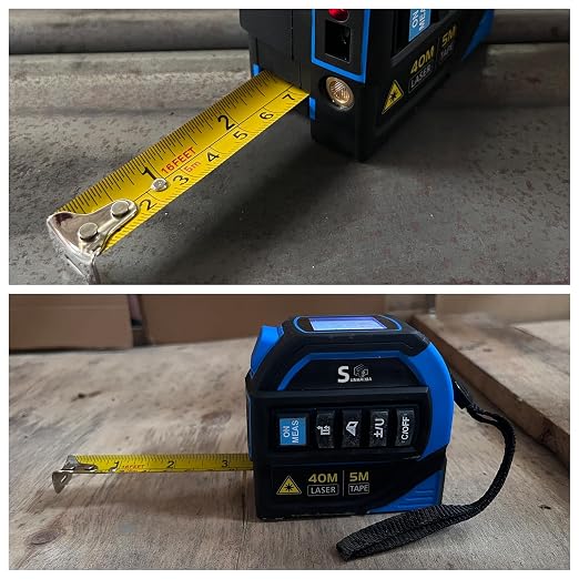 4-in-1 Laser Tape Measure with Laser Level Crosshairs | 130ft/40m Laser Distance + 16ft/5m AutoLock Tape | Backlit LCD Display (Ft/Inch/M/mm & Fractions) | for DIY, Construction, Interior Design