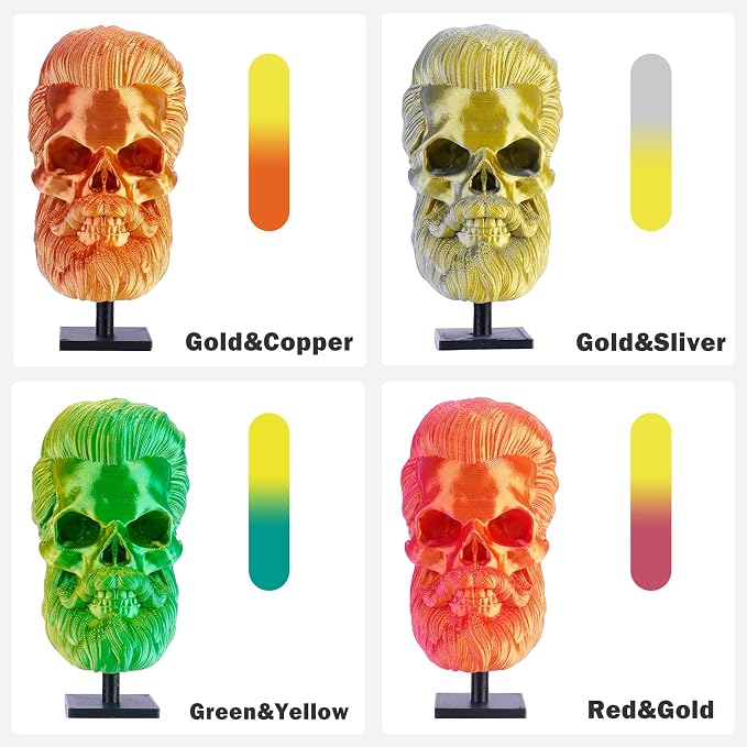 ERYONE PLA Filament 3D Printer Filament Bundle Multicolor 1.75mm +/- 0.03mm, PLA Filament 250g Spool, 4 Rolls, Silk Dual Color 2