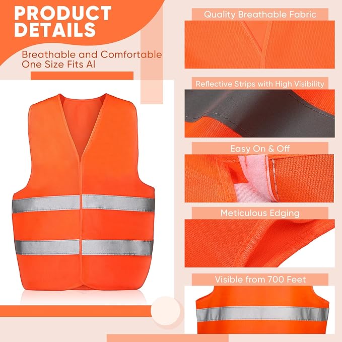 Tarpop 60 Packs Safety Vests Pack High Visibility Construction Vests Reflective Working with 2 Reflective Strips