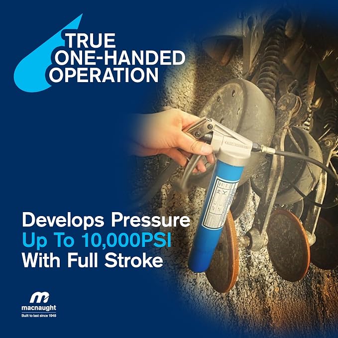 Macnaught Heavy-Duty Pistol Grip Grease Gun with 10 Year Performance Warranty. Includes Our Patented KYPLUS® Locking Grease Coupler (Locks on Tight, Won't Leak!)