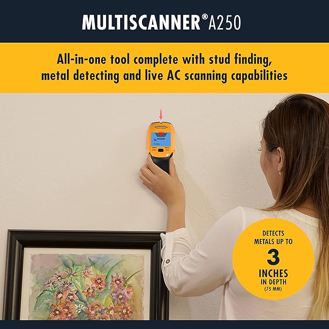 Zircon® MultiScanner™ A250 Stud Finder Wall Scanner, All-in-One Wood and Metal Stud Detector with Live AC Wire Detection, 4 Scan Modes, LCD Display, SpotLite® Pointer and ACT™ Technology