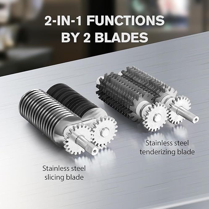 Paladin Equipment Meat Tenderizer Tool Manual Machine beef Jerky Slicer, 2-in-1 meat tenderizer machine Heavy Duty Cuber, 2 Set of Stainless Steel Blades, Aluminum Construction for Beef, Chicken