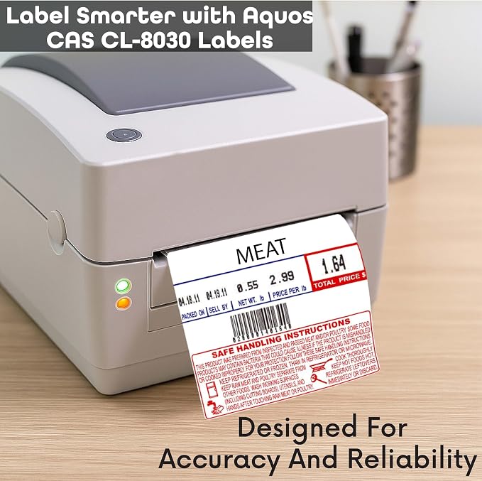 Aquos CAS CL-8030 Printing Scale Label Rolls | Direct Thermal Labels on Thermal Paper | Label Roll with Strong Adhesive | Pre-Cut | Smudge-Free | Made in USA