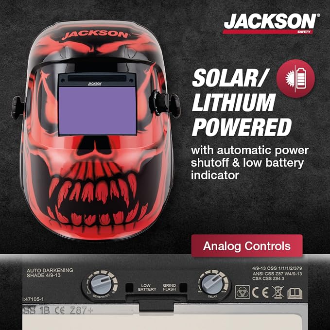 Jackson Safety Premium Graphic Welding Hood with ADF - Ultra Lightweight Auto Darkening Welding Helmet - ANSI Z87.1 (Multiple Styles)