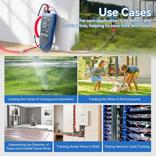 NOYAFA NF-816LP Underground Wire Locator - Pet Fence & Electrical Cable Tracker, Find Breaks in Buried Wires, Network & Irrigation Line Finder, Rechargeable, LED Flashlight