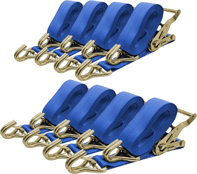 8Pack 2 inch Ratchet Straps Heavy Duty 15 ft J Hook with Anti-Loss Lock, 2 inch Tie Down Straps for Trucks, Cargo Straps Ratcheting Blue