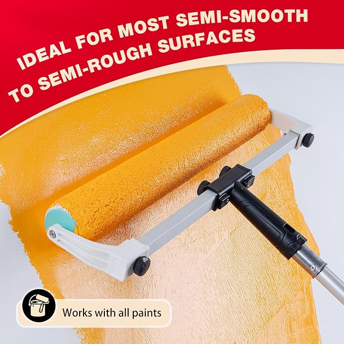 Mister Rui 18 Inch Paint Roller Kit with 4FT Extension Pole, 14 Piece Paint Set for Large Walls and Ceilings, Heavy-Duty Tray with 3 Liners, Low-Lint Microfiber Covers, Brush, Tape and Drop Cloth