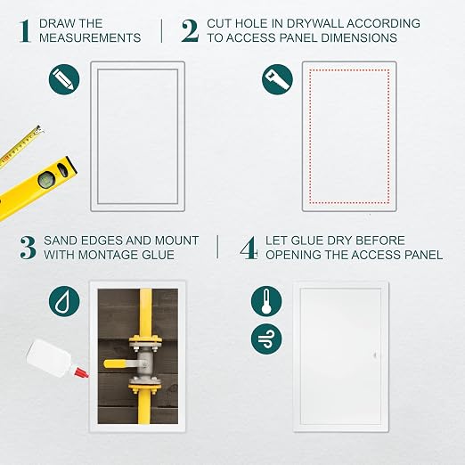 12" x 20" White Metal Access Panel - Wall Access Panel for Drywall - Hidden Wire Cover for Wall Covering Panels - Plumbing, Electricity, Heating Alarm, Bathroom, Dry Wall Hole Cover