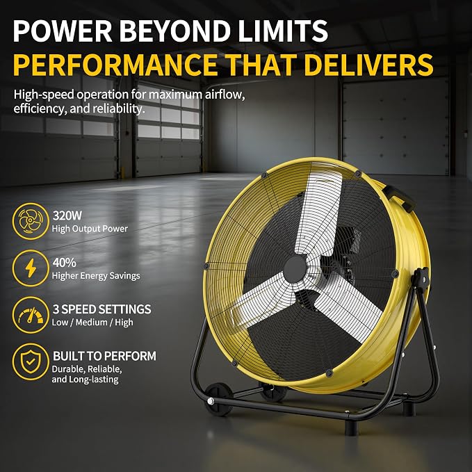 Uthfy 24 Inch High Velocity Industrial Fan, 8800CFM Heavy Duty Shop Fan,3 Wind Speeds, 360° Tilt Metal Outdoor Fan with Wheels for Patios, Warehouse, Workshop, Factory and Gym