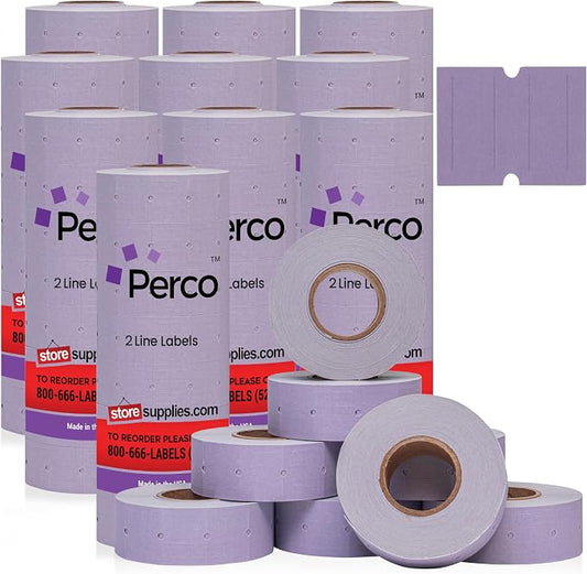 Perco 2 Line Lavender Labels - 60,000 Blank Price and Date Gun Labels for Perco 2 Line Price and Date Guns - 80 Rolls, 10 Sleeves - Made in USA