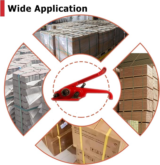 Heavy Duty Poly Strapping Tensioner with Cutter - Manual Strap Tool for 1/2"-3/4" PET & PP Strap, Durable Tensioner Tool for Home Moving & Commercial Shipping (Red, 8 Packs)