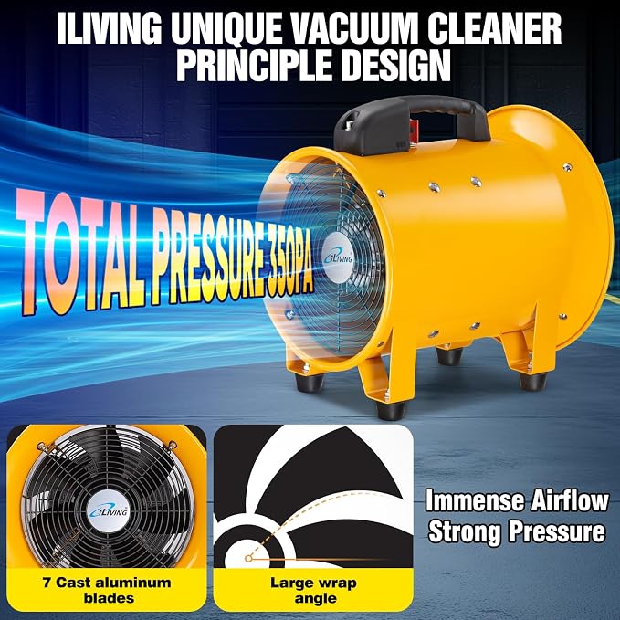 iLiving Utility High Velocity Blower, Fume Extractor, Portable Exhaust and Ventilator Fan (Utility 10")