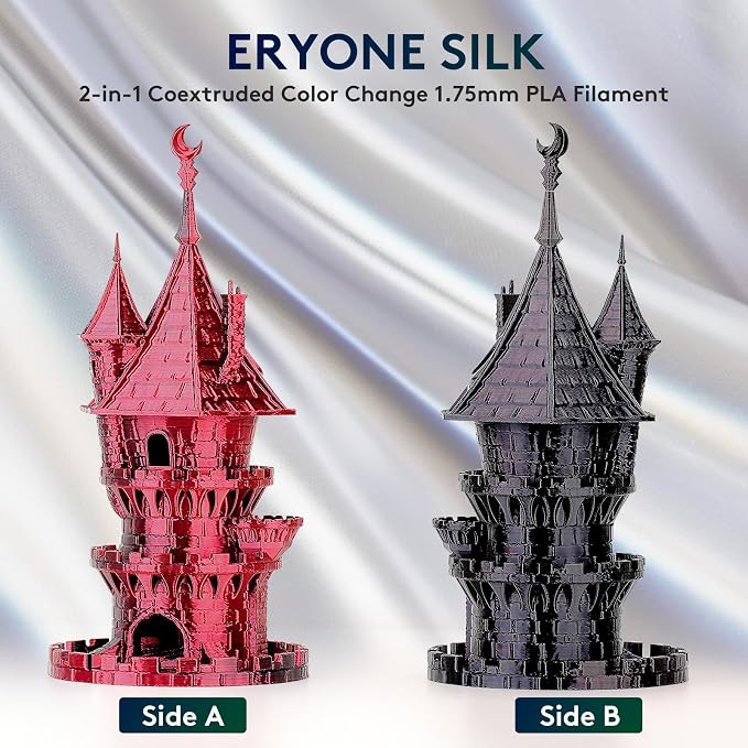 ERYONE Silk Dual Color PLA Filament 3D Printer 1.75mm +/- 0.03mm, Bicolor Filament Two Tone PLA 1KG(2.2lbs) Cardboard Spool, Black Red