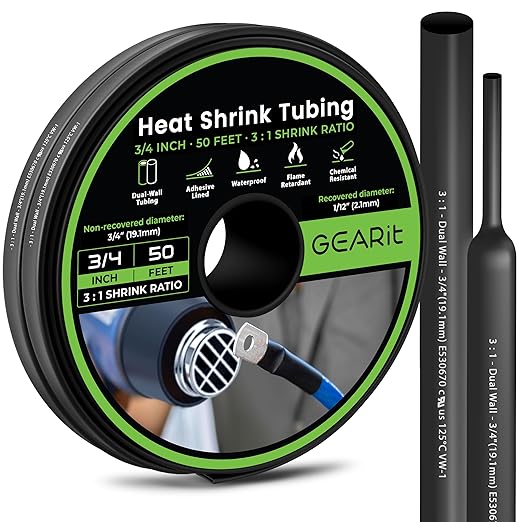 GEARit 3/4 inch Heat Shrink Tubing 50 Ft, 3:1 Adhesive Lined Dual Wall Waterproof Marine Grade Electrical Wire Wrap, UL Listed Heat Shrink Tube for Cable Repair Automotive Boat
