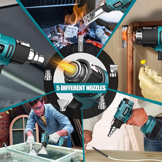 LIVOWALNY Cordless Heat Gun Compatible with Makita 18V Battery (Tool Only) LCD Digital Display - 350W 122℉-1022℉ Adjustable Portable Battery Powered Hot Air Gun for Shrink Tubing Crafts Vinyl Wrap