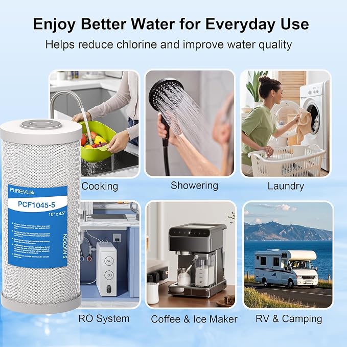 5 Micron 10" x 4.5" Whole House CTO Coconut Shell Activated Carbon Water Filter Replacement Cartridge, Compatible with WFHDC8001, FXHTC, GXWH40L, GXWH35F, CB-BB-10, FC15B, CTO10BB, 2-Pack