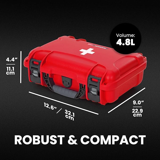 NANUK 909 Waterproof First Aid Box Empty – Durable, Medical First Aid Organizer Case, IP67-Rated, Dustproof, Impact-Resistant, and Floats (11.4" x 7.0" x 3.7") – Red | IP67 Waterproof and Dustproof, Nk-7 Resin Shell, Powerclaw Latches, Interior 11.4 X ...