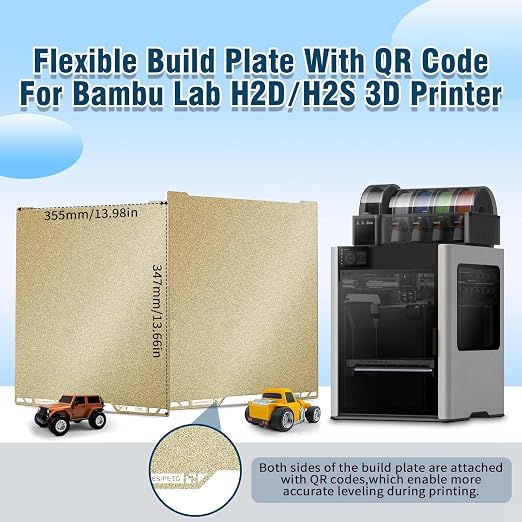 IdeaFormer-3D 355x346mm H2D H2S PEI Sheet for Bambu Lab, Upgraded Thickened PEI Build Plate with QR Code Spring Steel Bed Plate for Bambu Labs H2S H2D Combo 3D Printer Platform