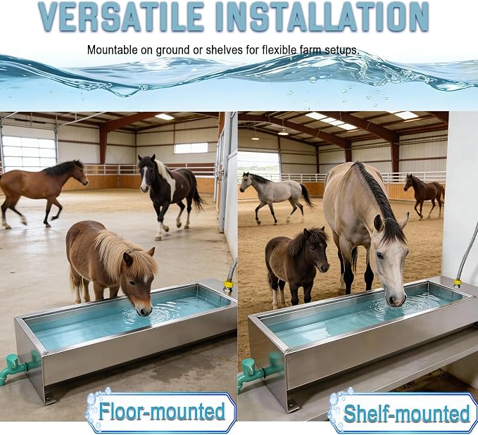 Automatic Livestock Water Trough 25 Gallons/100 Quart Livestock Waterer Animal Stainless Steel Larger Automatic Waterer with Float Valve Kit for Goat Cattle Horse Hog Dog Outdoor