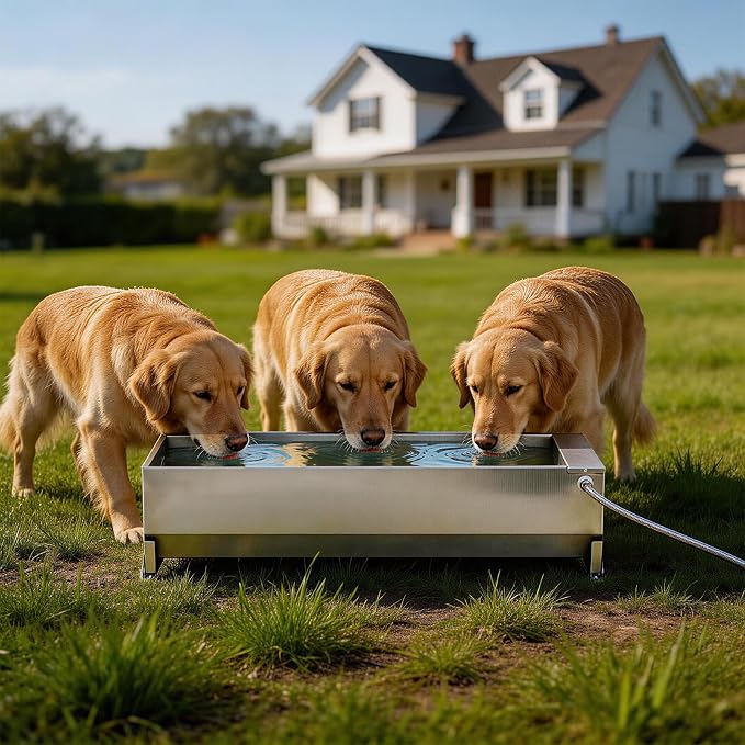 10 Gallons Automatic Livestock Water Trough Stainless Steel Larger Dog Water Bowl Dispenser with Float Valve Kit Large Capacity Outdoor Horse Pig Water Trough for Dog Pig Cow Goat 36‘’*12.4*‘’9.1‘’