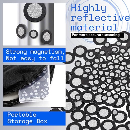 Kingdder 300 Pcs 3D Magnetic Tracking Dot for Scanner Scanning Reference Point Marker Diffuse Reflection Positioning Targets for 3D Scanning (Inner 3.0/6.0/12.0 mm Outer 6/10/19 mm)