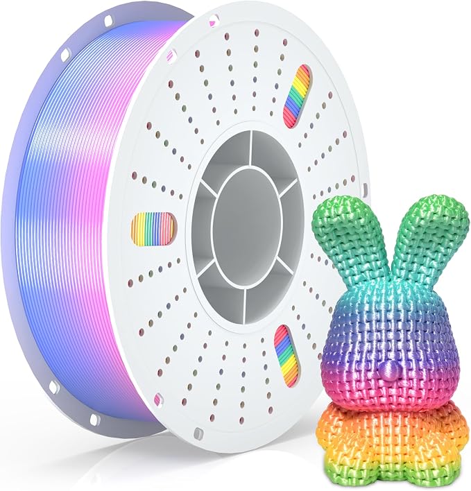 PINBALL Silk Rainbow PLA 3D Printer Filament 1.75mm Shiny Multi-Color Changing Filament 3D Printing PLA Filament Dimensional Accuracy +/- 0.02mm 1 KG Silk Rainbow Candy