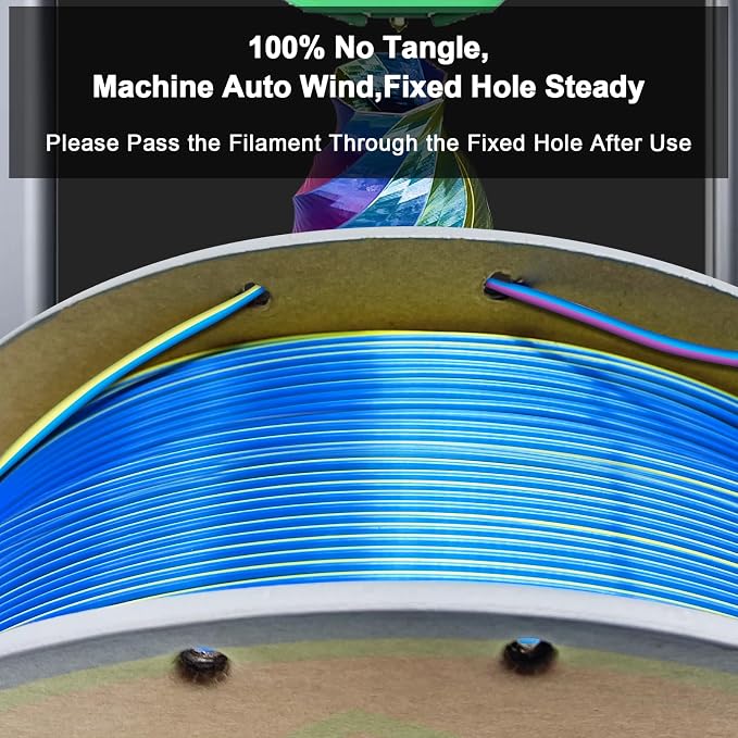 YOUSU PLA Filament Triple Color Coextrusion Silk 3D Printer Filament 1.75mm for 3D Printer & 3D Pen, Multicolor PLA Rainbow Filament, 1kg(2.2lbs) Silk PLA Red Gold Blue.