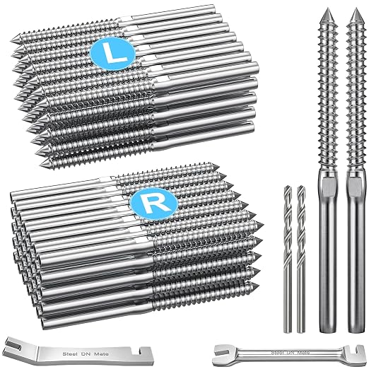 Steel DN Mate 120 Pack T316 Stainless Steel Left&Right Handed Thread Swage Lag Screws for Wood Post of 1/8" Deck Railing Kit, Cable Railing Hardware, DIY Baluster Hardware, Wrench Included DM60