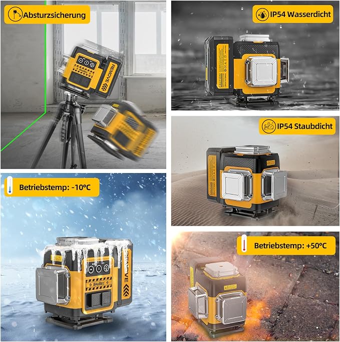 Laser Level 360 Self Leveling, 3 x 360 Self-Leveling Cross Line Laser 3D Green Laser Level for Construction and Picture Hanging, Rechargeable Li-ion battery, Hard Carry Case Included SZ03DG