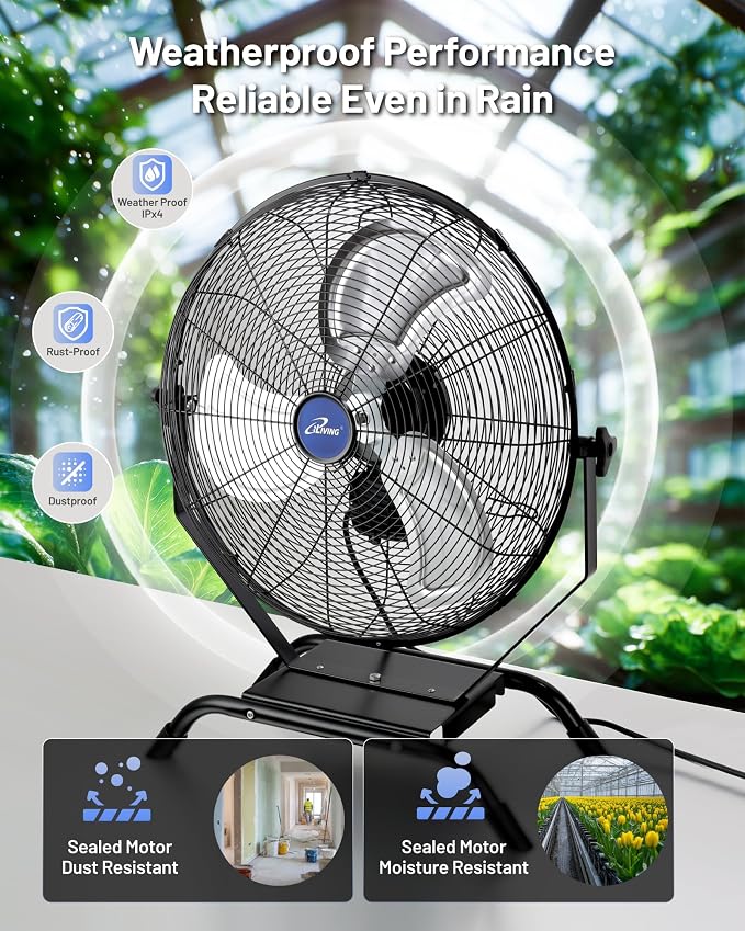 iLiving 20" Wall Mounted/Floor Stand Variable Speed Indoor/Outdoor Fan, Industrial grade for Patio, Greenhouse, Garage, Workshop, and Loading Dock, 4650 CFM, Black