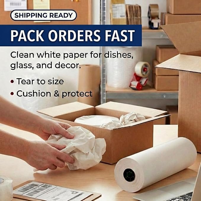 BOX USA Packing Paper Roll 1440'L x 20"W - 1,000 Sheets 17” Long Equivalent - Large White Newsprint for Shipping, Packaging, Storage and Moving Supplies