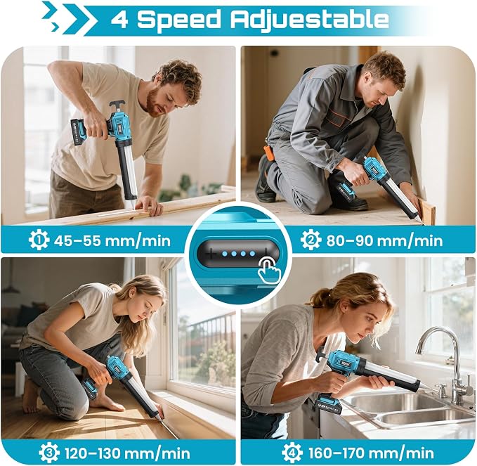 SEESII Electric Caulking Gun & Tile Suction Cup Combo – Cordless Caulk Gun with 1x 2000mAh Batteries + 200 kg Heavy-Duty Glass Suction Cup Lifter for DIY, Home Improvement & Construction