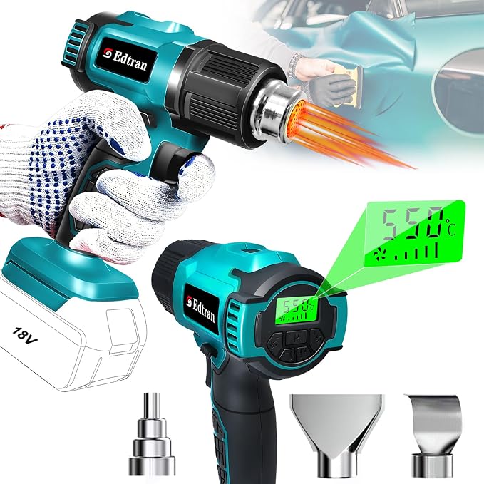 Cordless Heat Gun for Makita 18v Battery, 350W 122℉-1022℉ Fast Heating Soldering Hot Air Gun with LCD Digital Display for Shrink Tubing, PVC Wrap, Crafts, Car Wiring (No Battery)