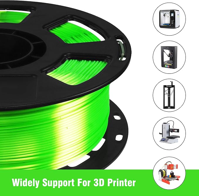 Shiny Silk Bright Lime Green PLA 3D Printing Material, 1kg 2.2lbs 1.75mm 3D Plastic Material, Widely Support for FDM 3D Printer, Easy to Print with Extra Sample by BBLIFE