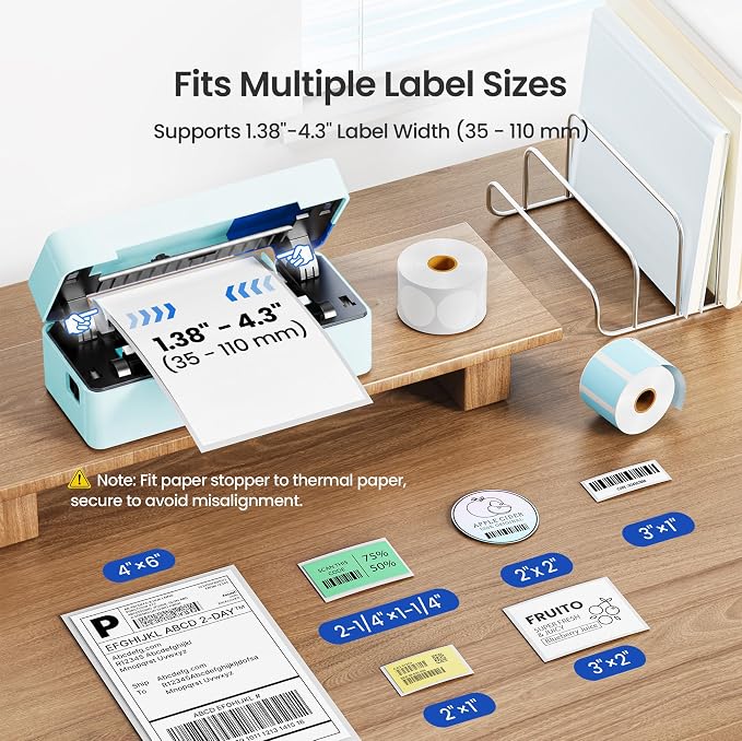Bluetooth Thermal Shipping Label Printer, 4x6 Portable Direct Thermal Printer, Compatible with iPhone, Android, Windows and Mac, Widely Used for USPS UPS Amazon Shopify Etsy, Blue