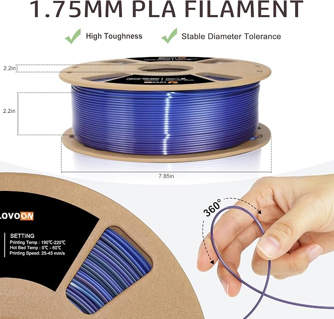 LOVOON pla Filament 1.75mm Color Shift, 3D Printers Filament NEW Black/Blue/Purple Gradient, Color Changing by Length pla,Halloween,3D Printer and 3D Pen Compatible,1KG(2.2lbs)/Spool